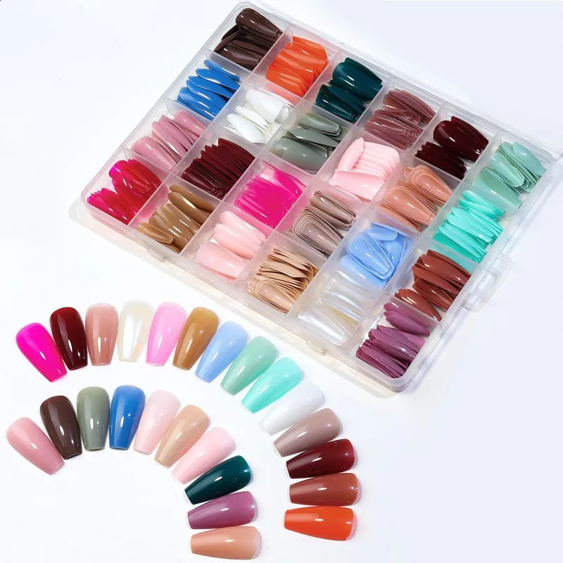24 Lattices Full Cover Nail Grinding Sand Short Long Square Ballet Detachable Candy Color Extension Wear Press on False Nail Tip 241230