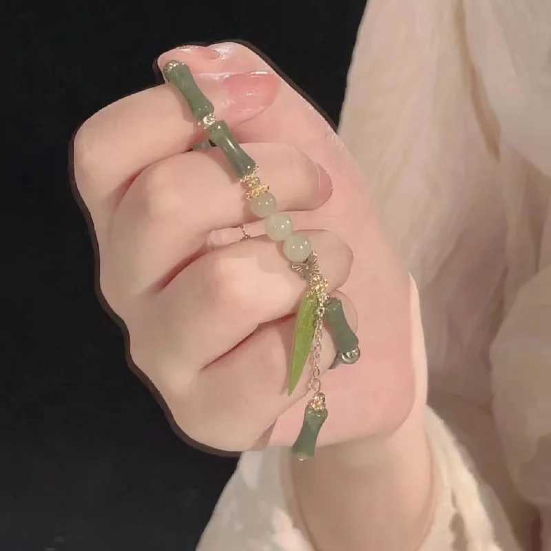 Chinese style retro green bamboo joint bead bracelet for womens fashion simple charm alloy bracelet jewelry gift W241231