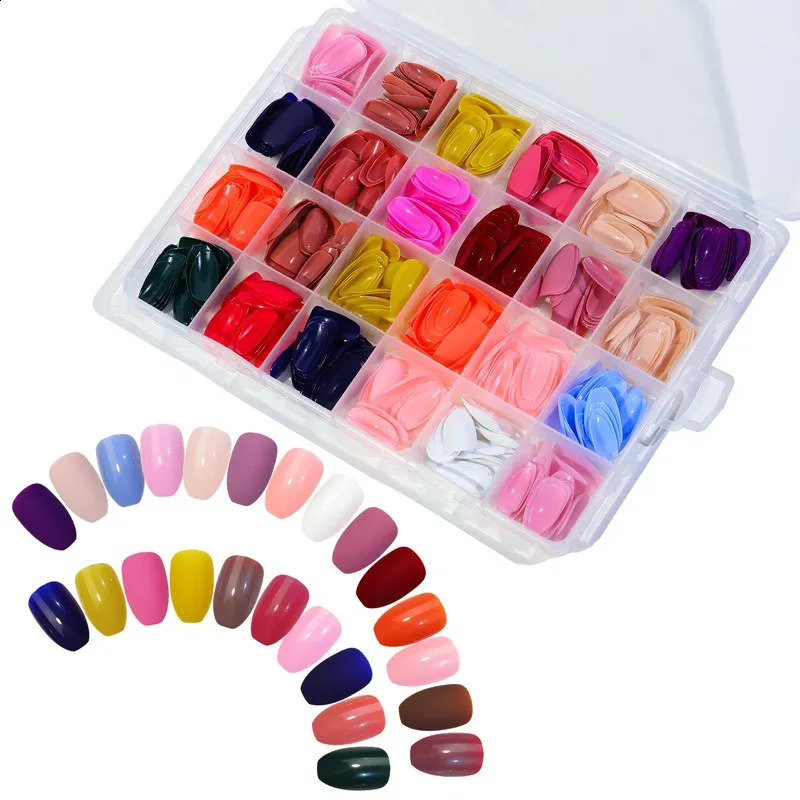 24 Lattices Full Cover Nail Grinding Sand Short Long Square Ballet Detachable Candy Color Extension Wear Press on False Nail Tip 241230