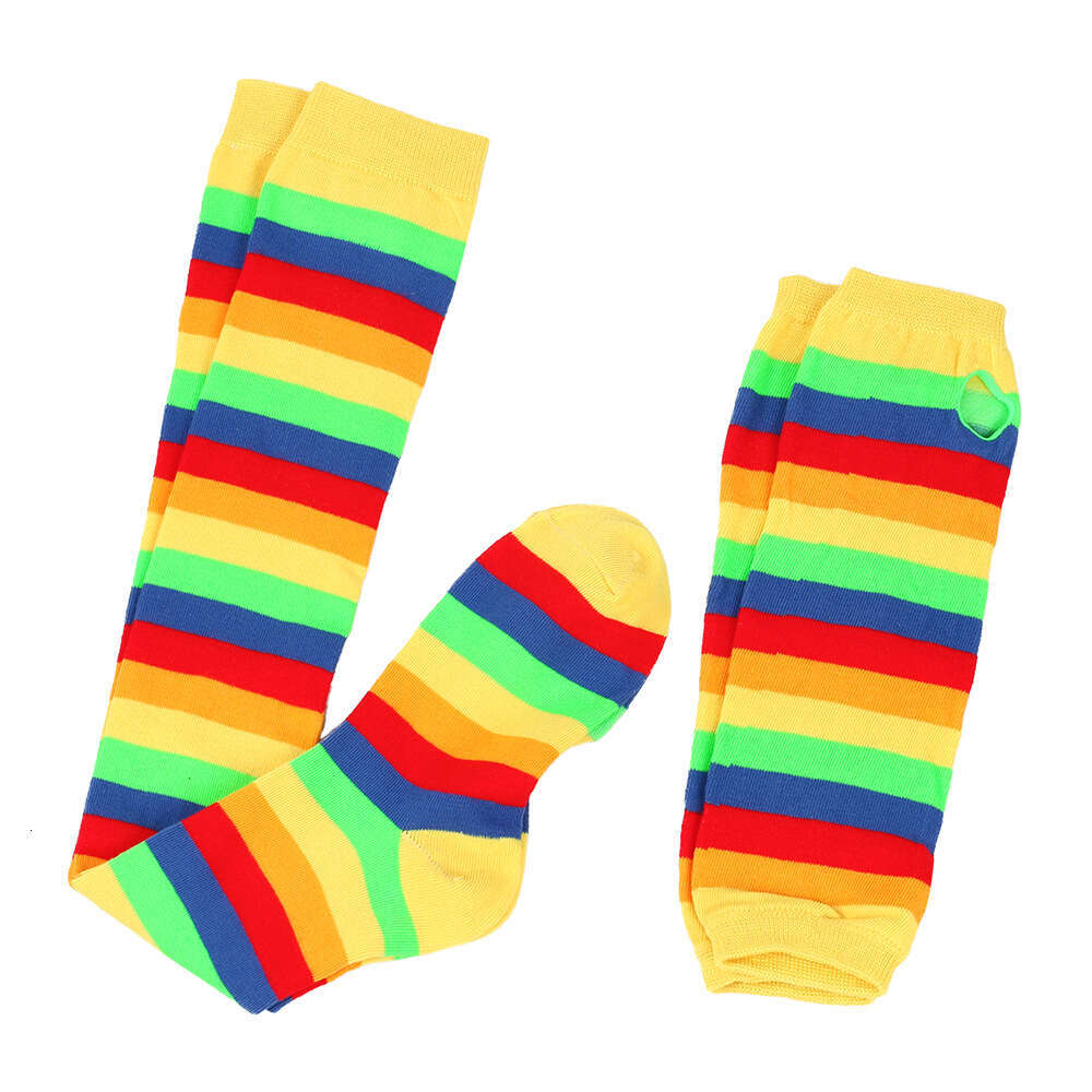 Over Knee Women's Party Rainbow Stockings Gloves Colorful Striped Socks