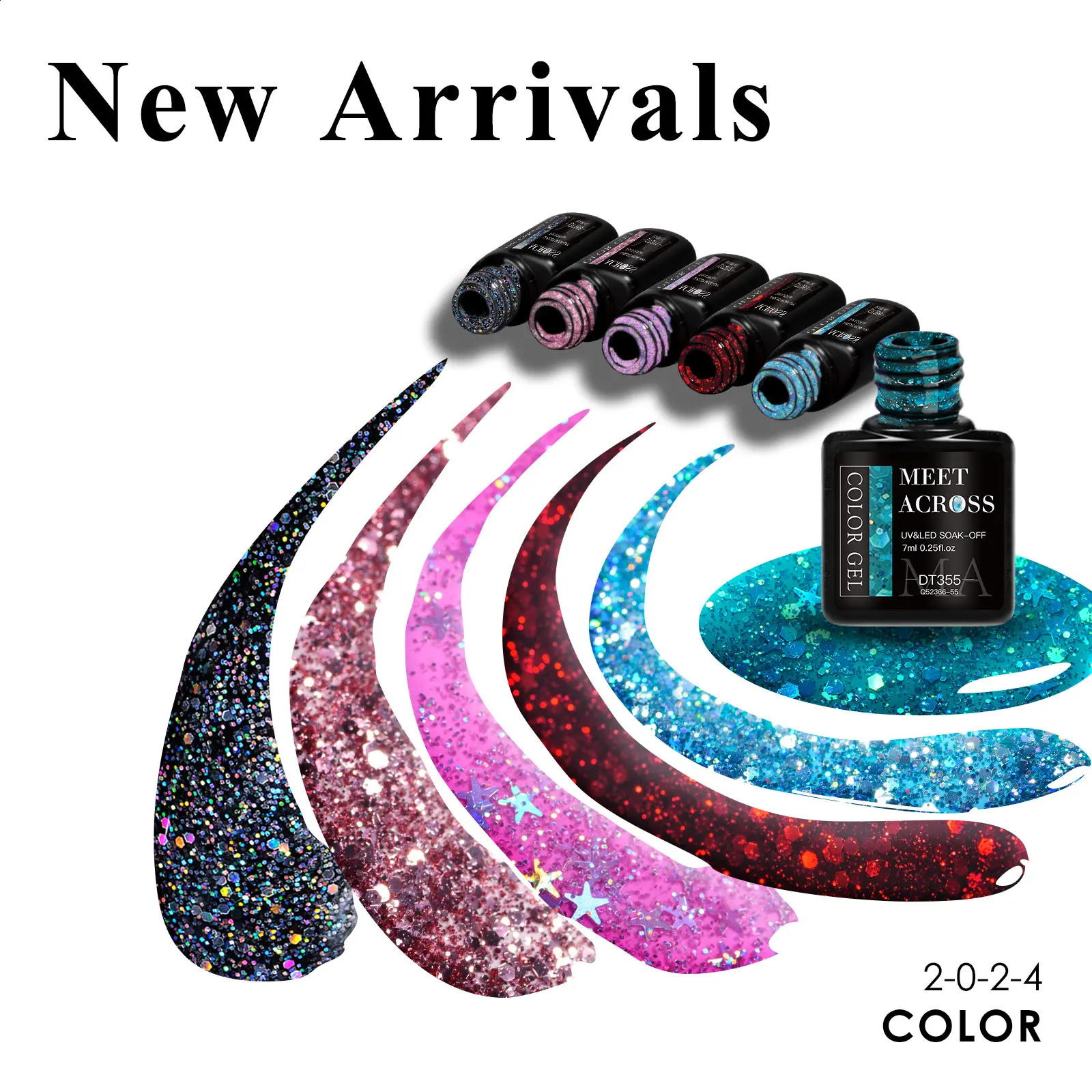 MEET ACROSS 7pcs Glitter Gel Nail Polish Set Nude Pink Reflective Soak Off UV Gel Kit Varnish Nail Supplies Manicure DIY 241230
