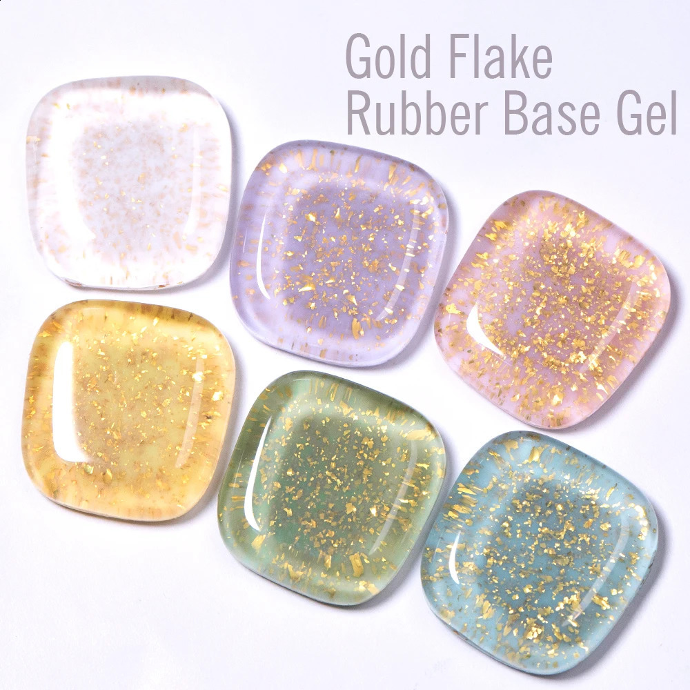 AWStorG 6Pcs/Set 7.5ML Gold Flake Glitter Rubber Base Gel Nail Polish Long Lasting Quick Extension Gel Nail Art UV Glue Builder 241230