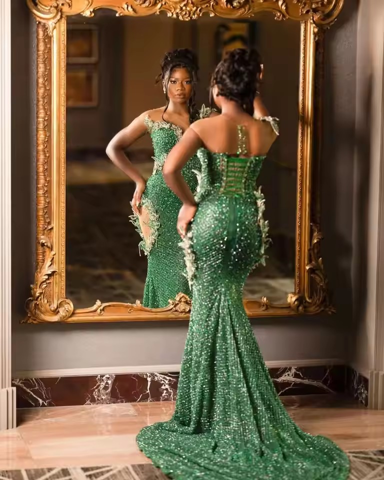 African Beading Prom Party Dresses With Hand Ral Cut-Out Mermaid Aso Ebi Evening Reception 3D Wer Birthday Dress 0218