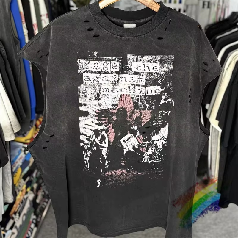 Damaged Sleeveless T Shirt Men Women Heavy Water Tank Top T-Shirt S25514
