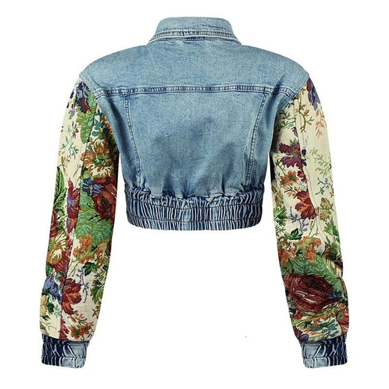 Winter New Items Fashion Two-Piece Set For Women Print Patchwork Denim Coat High Waist Long Jeans Female