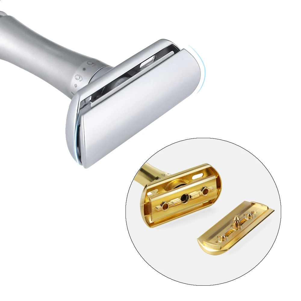 Whityle 02T Manual Adjustable Safety Razor 1-8 Sharpness Adjustment Classical Shaver With 5 Platinum Blades For Men Women Use 241230