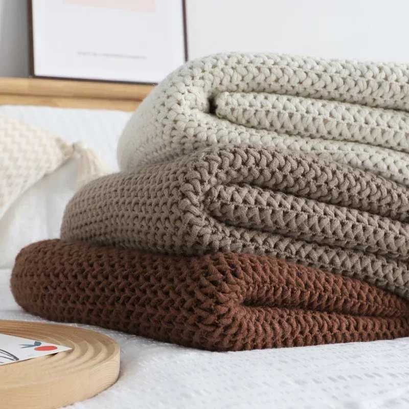 American Knitted Throw Blanket Bedspread Wool Blanket Bedspread Shawl Bedspread Lazy Sofa Cover Bed End Towel Home DecorC241231