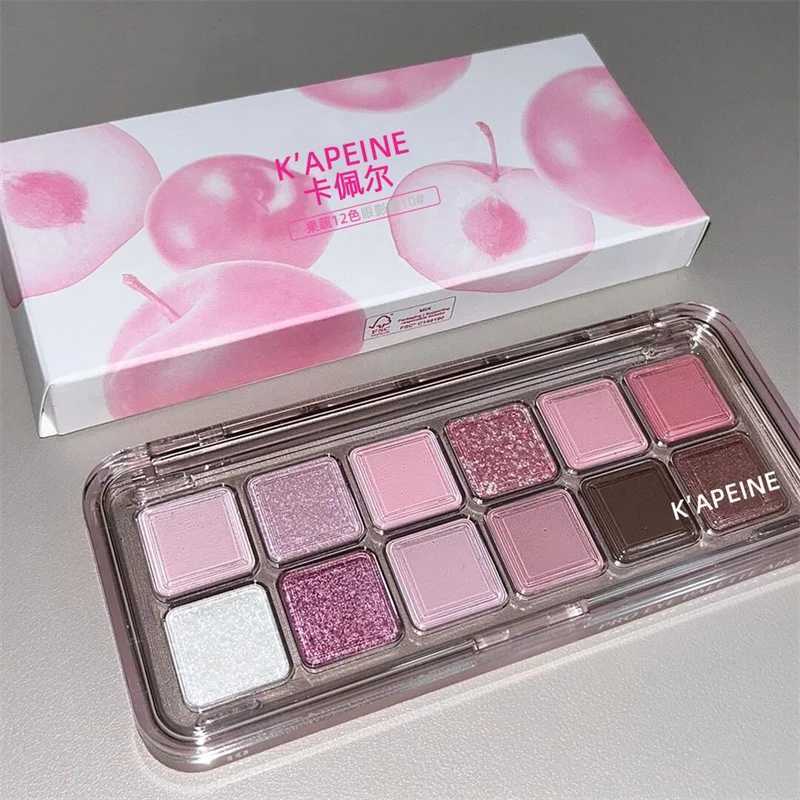 Pink transparent shiny eye shadow palette matte shimmer orange shiny 12 color eye shadow girl makeup palette durable cosmetics W241230