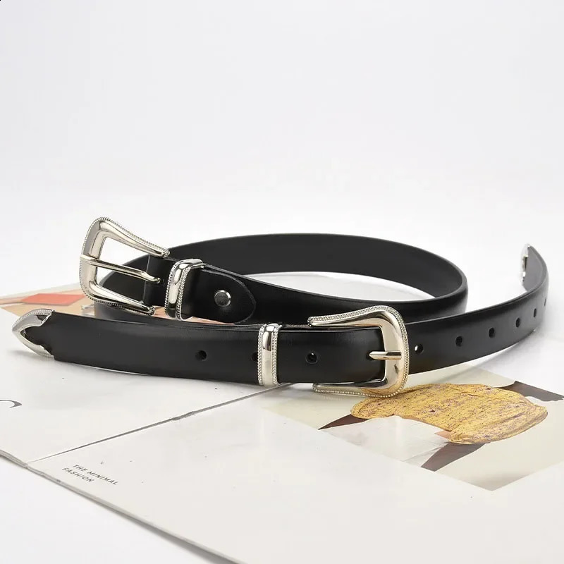 Fashion Trend Womens Cowhide Belt Simple Versatile Coat Accessories Girdle Retro Goth Double Pin Buckle Waistband 241226