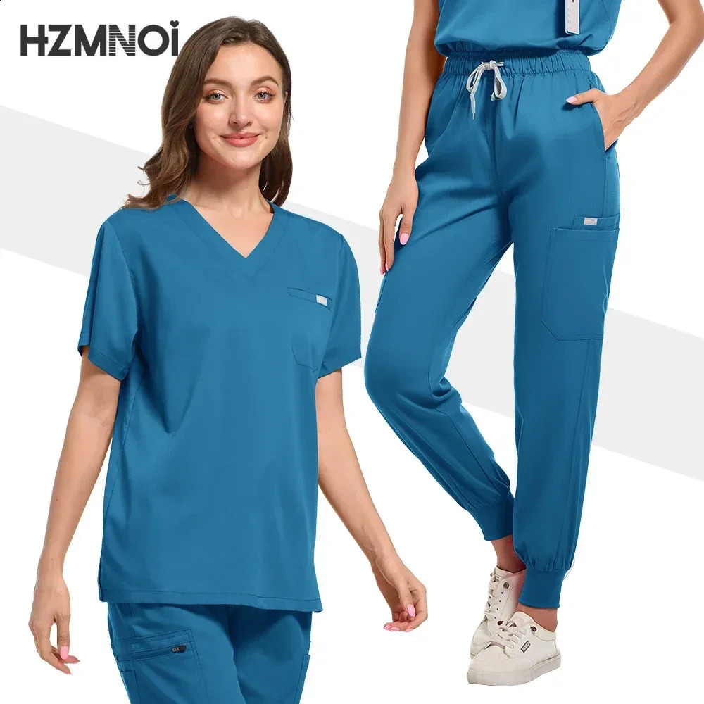 High Quality Nursing Scrubs Women Uniforms Pet Grooming Scrub Set Short Sleeved V-neck Top and Pants Surgery Work Clothes 241230