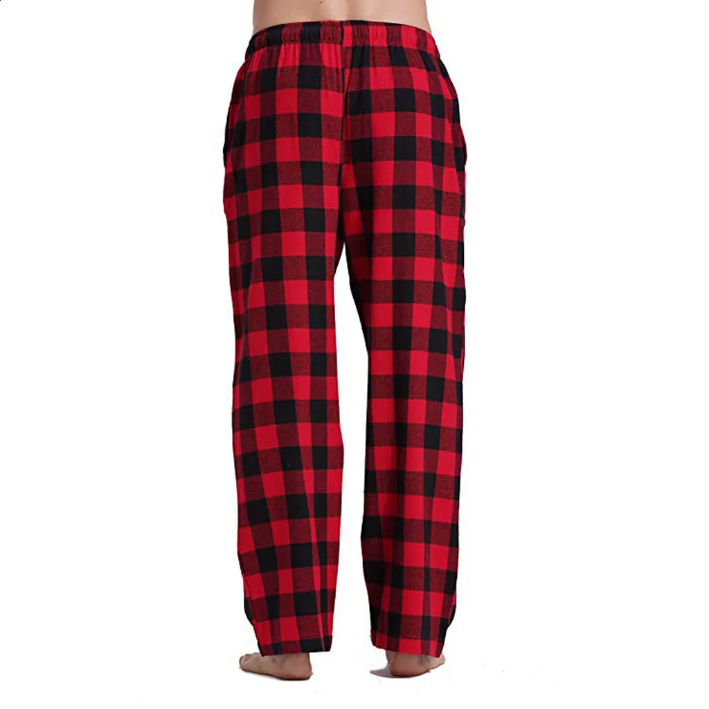 Men Home Wear Straght Casual Business Pants Cotton Super Soft Jogger Sweatpants Flannel Plaid Pajama Pencil Red 241230Z