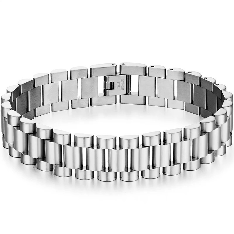 15MM 7 8 9 Stainless Steel Watch Band Link Chain Mens Bracelets For Man Gold Color Hand Bracelet Length Adjustable Wholesale 241230
