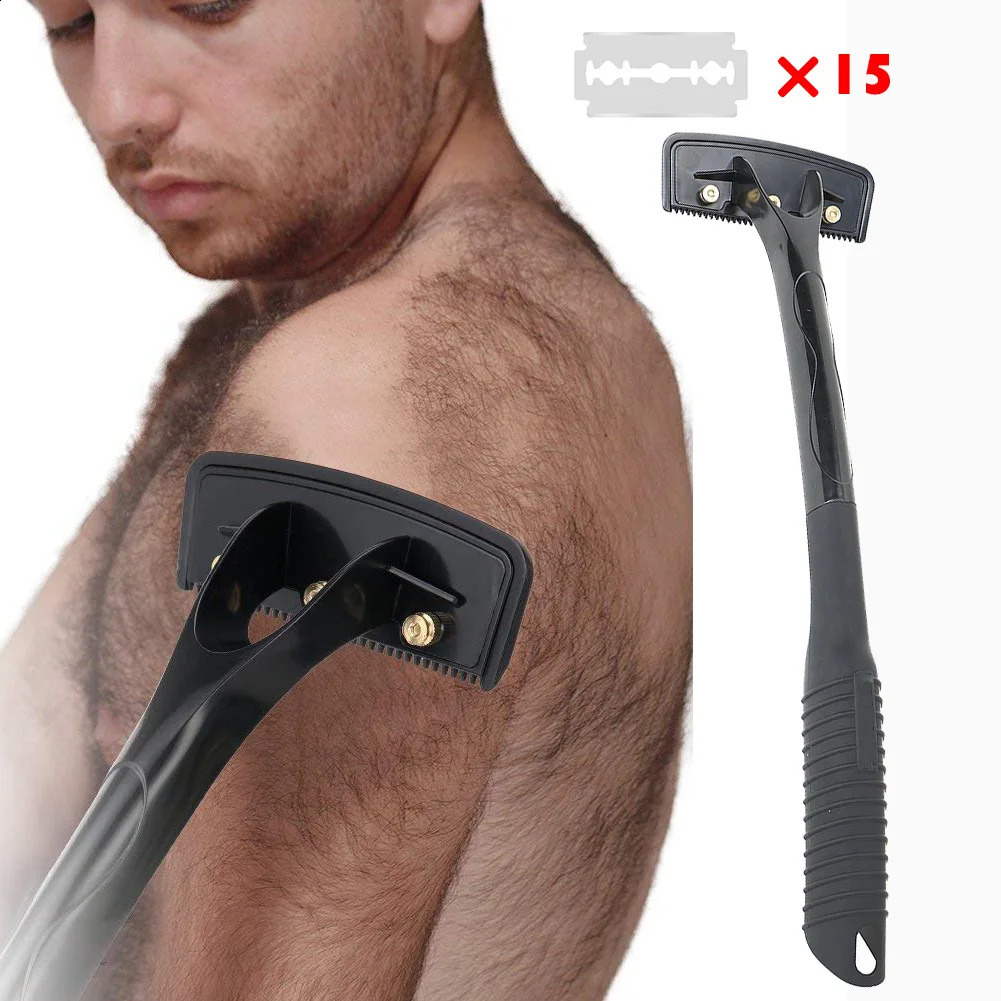 Back Shavers for Men Back Hair Remover Body Shaver Long Handle Body Hair Trimmer Razor 15 Blades Manual Foldable Razor 241230