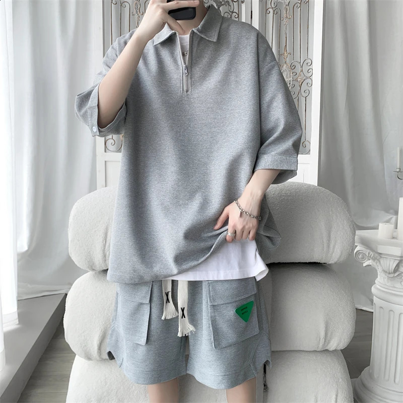 Ropa Hombre Fashion Waffle Mens Set Big Size Loose Casual Up And Down Wears For Men Korean clothing 5XLM 241223