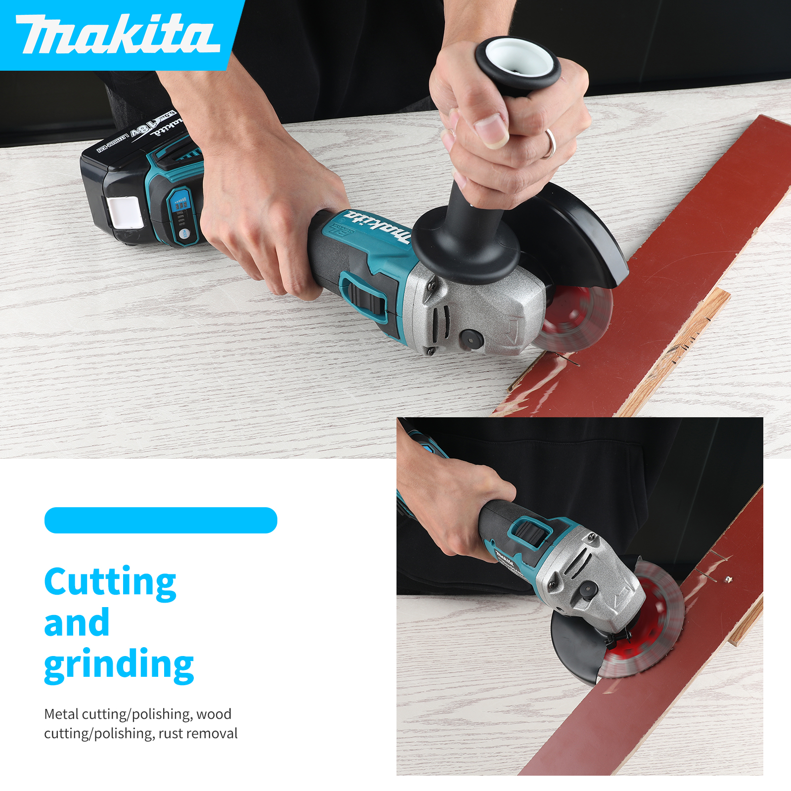 Makita DGA404 Cordless Angle Grinder - 18V Power with 125mm Disc Size for Versatile Cutting Applications