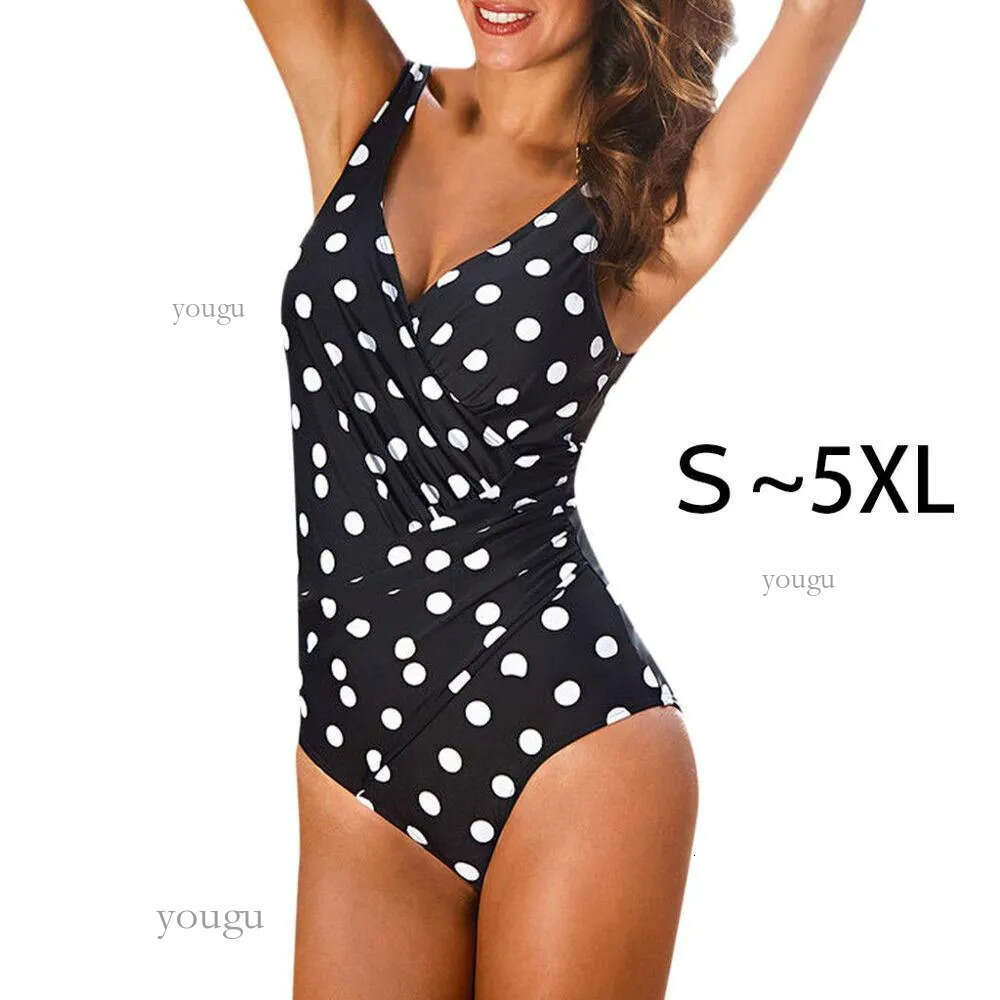 Retro Plus Swimwear 2020 Solid Big Dot One Piece Swimsuit Large Size Bathing V Neck Swimming Suit for Women MX200613