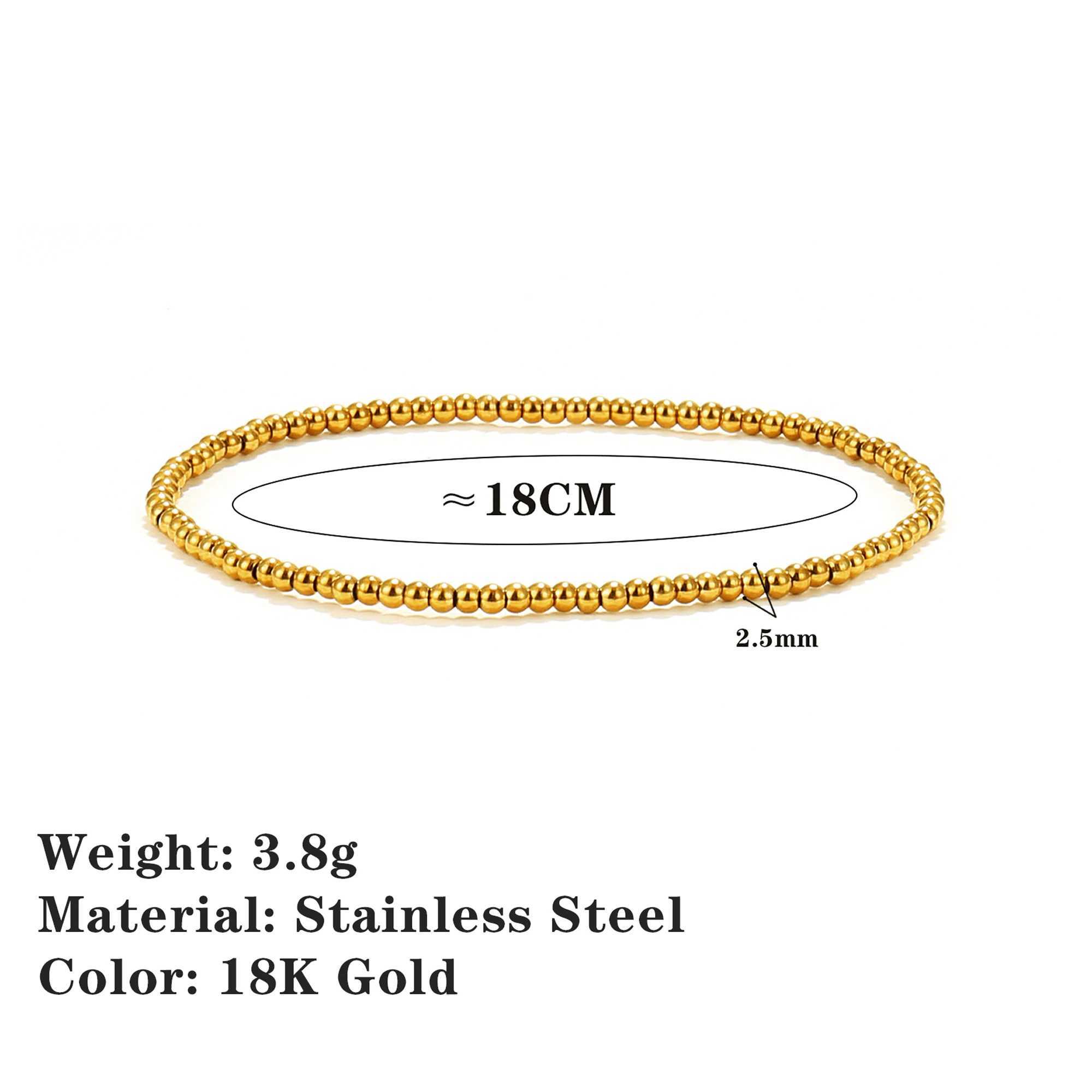 Joya Stainless Steel Bead Bracelet Womens Gold Bead Stretchable Elastic Waterproof Bracelet Jewelry Gift W241231
