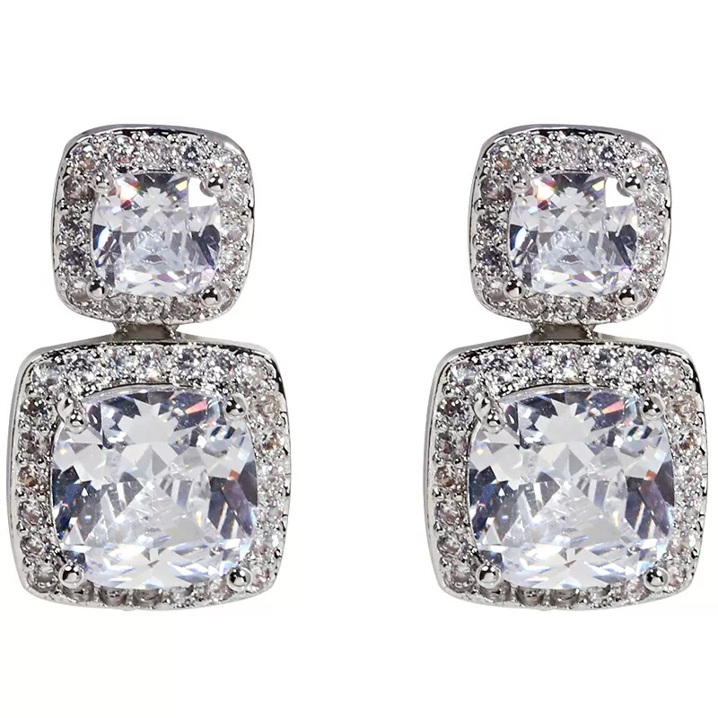 Choucong Ins Top Sell Dangle Earrings Luxury Jewelry 925 Sterling Silver Cushion Shape 5A Cubic Zircon CZ Diamond Gemstones Party Elegant Women Drop E