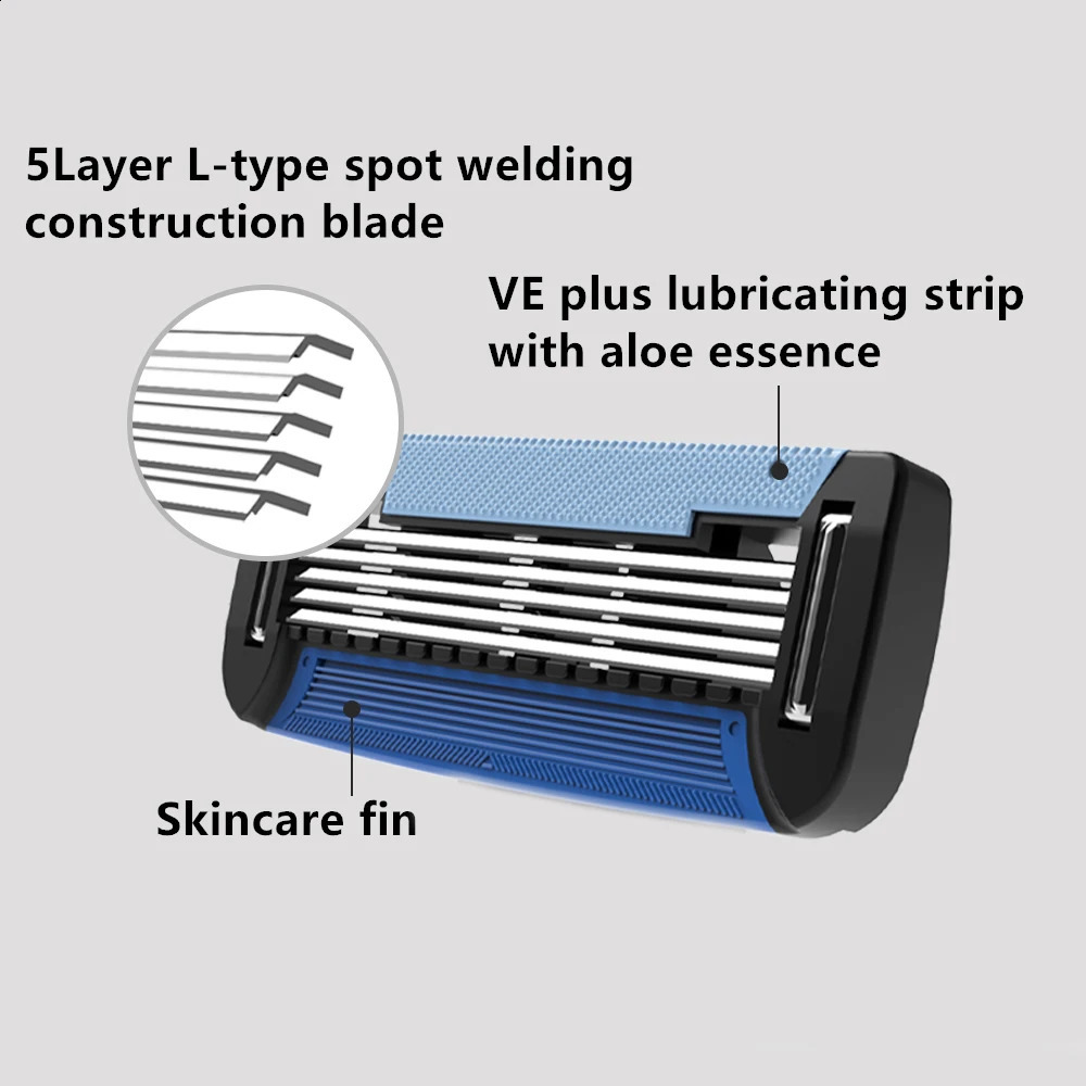 Colorlamb Silver Color Men Razor for Shaving Barber Tool Classy Manual Shaver with 2PCS 5 Layer Blades Cartridge 241230