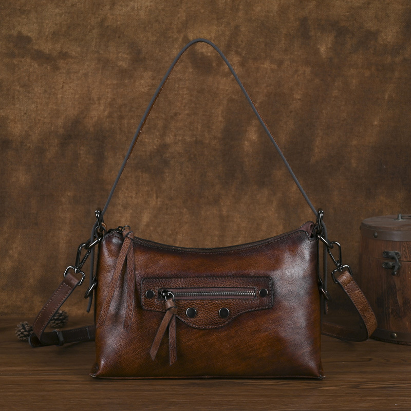 Head layer cowhide women's 2024 new casual simple single shoulder crossbody small personalized armpit bag for women