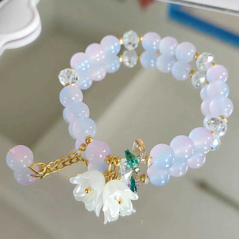 Tren Lily of The Valley Flower Bracelet Womens Fashion Colored Crystal Bead Bracelet Girls Party Wedding Jewelry Gift W241231