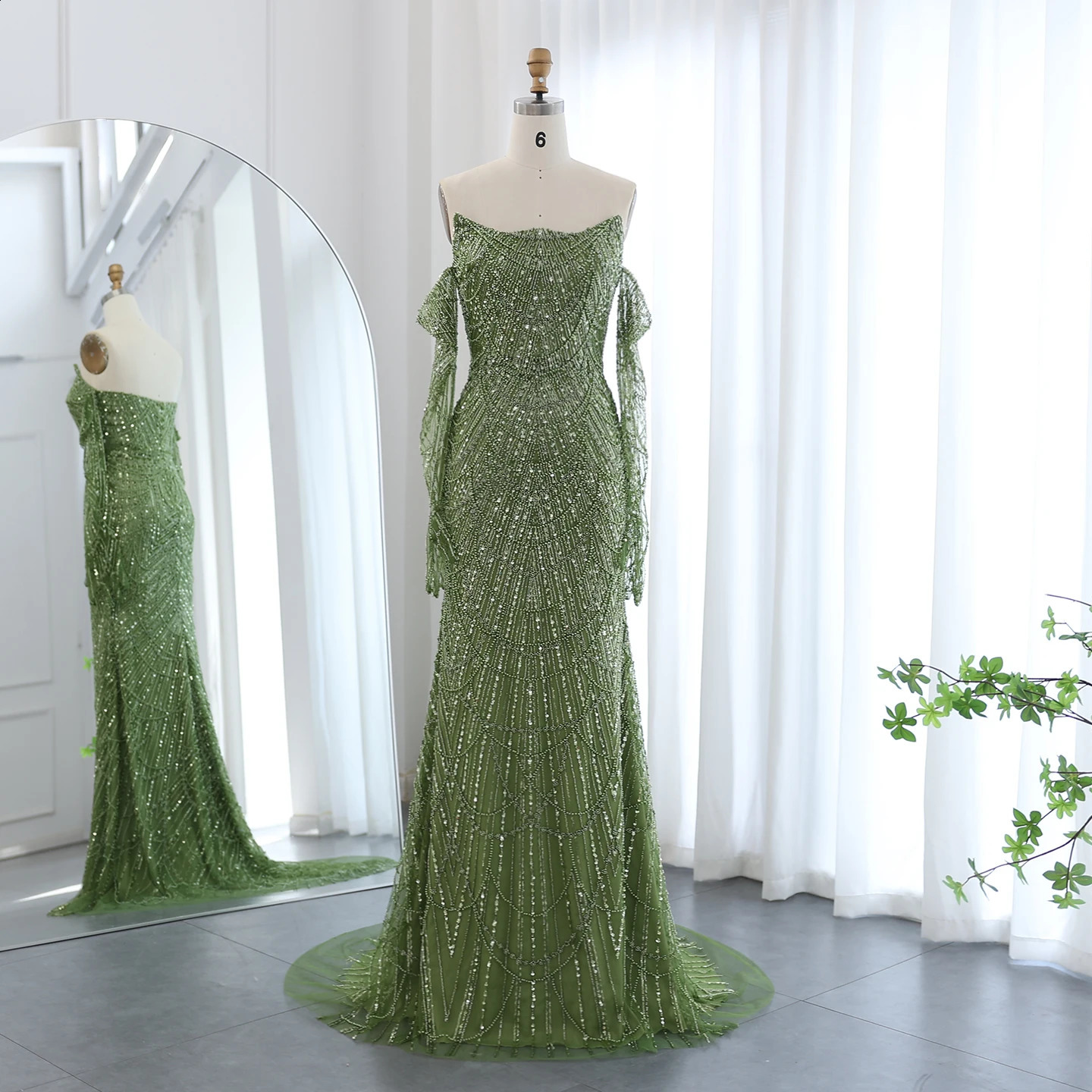 Sharon Said Dubai Mermaid Green Evening Dresses with Gloves Saudi Arabia Women Wedding Party Gowns SS306 Customized 241231