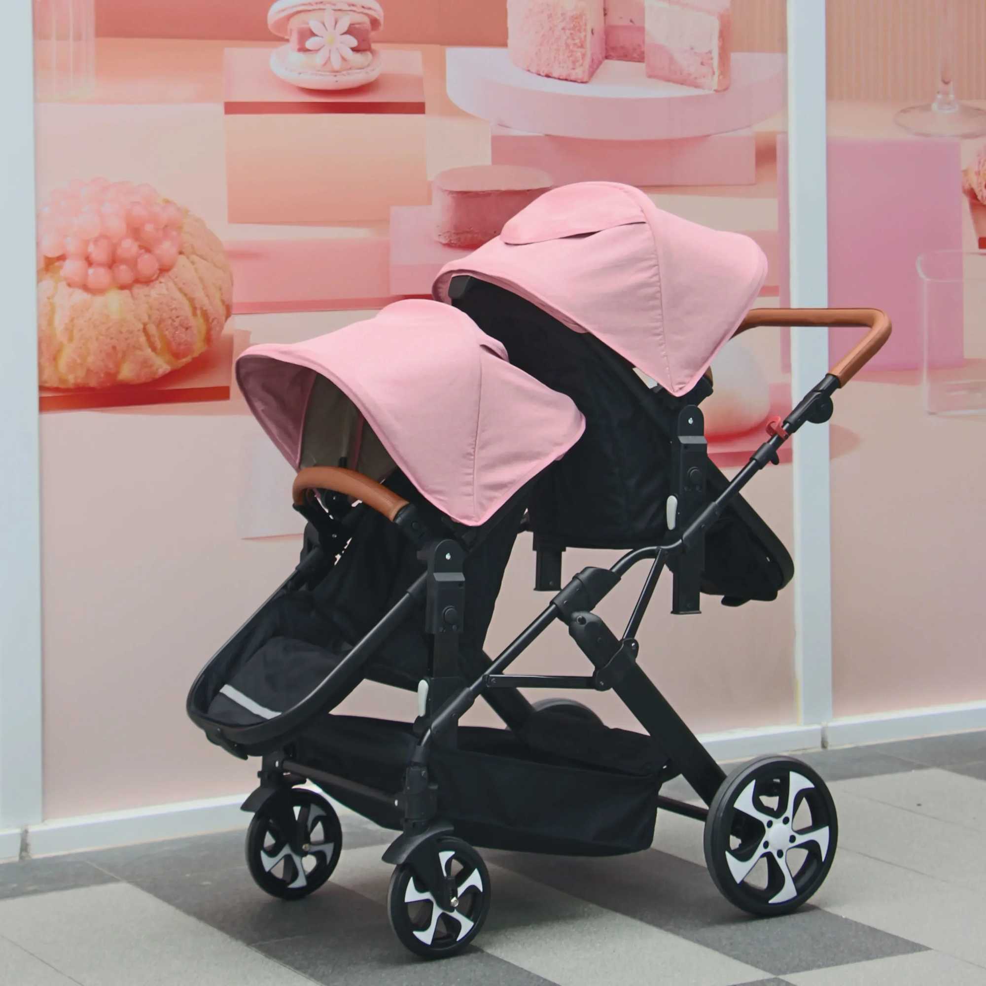 Portable Twin Baby Stroller Collapsible Double Stroller Traveling Twin Stroller Two-way High View Double Baby CarriageXJ241231
