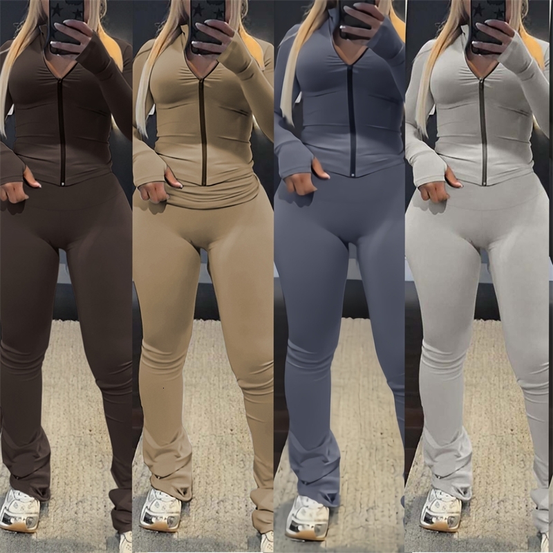 Womens Tracksuits Two Pieces Set Designer 2025 New Fashion Cardigan Zipper Small Stand Collar Casual Slim Fit Set 7 Colours