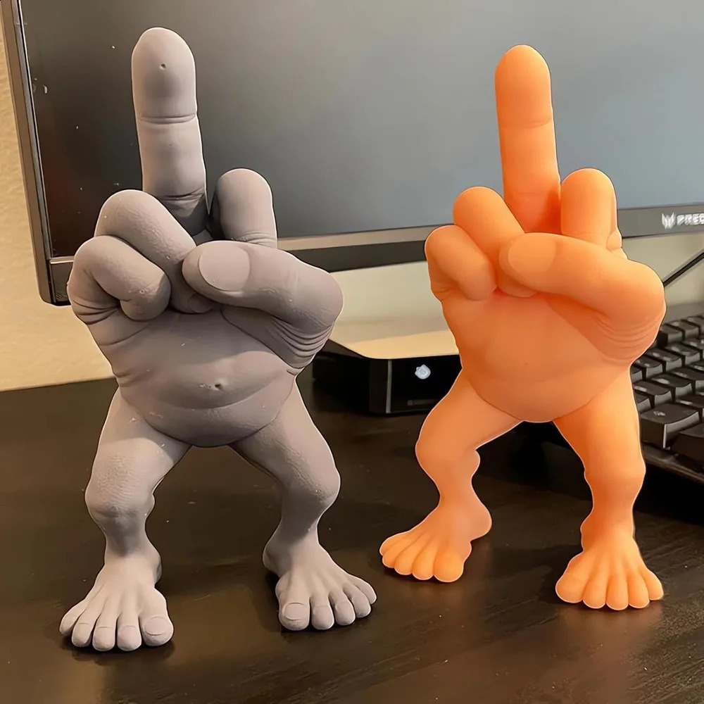 Middle Finger Figure With Legs Office Desk Funny Hand Gesture Resin Figurine Creative Home Ornaments Gift Room Decorations 241230