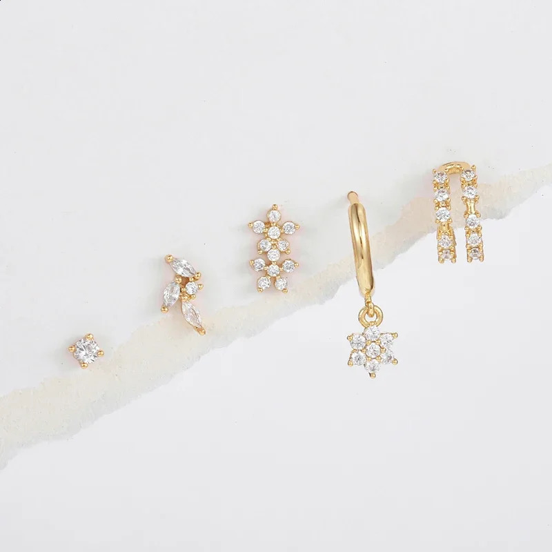Exquisite Gold Color Star Dangle Earrings Women Fine Zircon Piercing Flower Stud Earrings Set Fashion Jewelry Gift Wholesale 241230