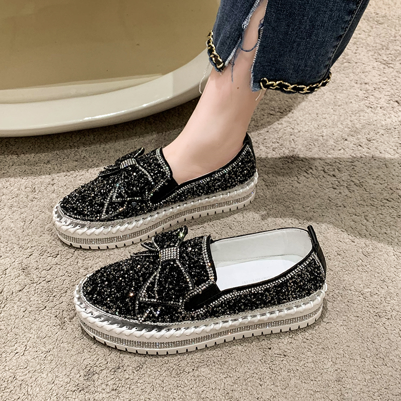 2025 Full Diamond Luxury Women's Shoes Women's Round Headed Casual Sports Shoes Platform Vulcanized Shoes Designer Flat Shoes High Quality W