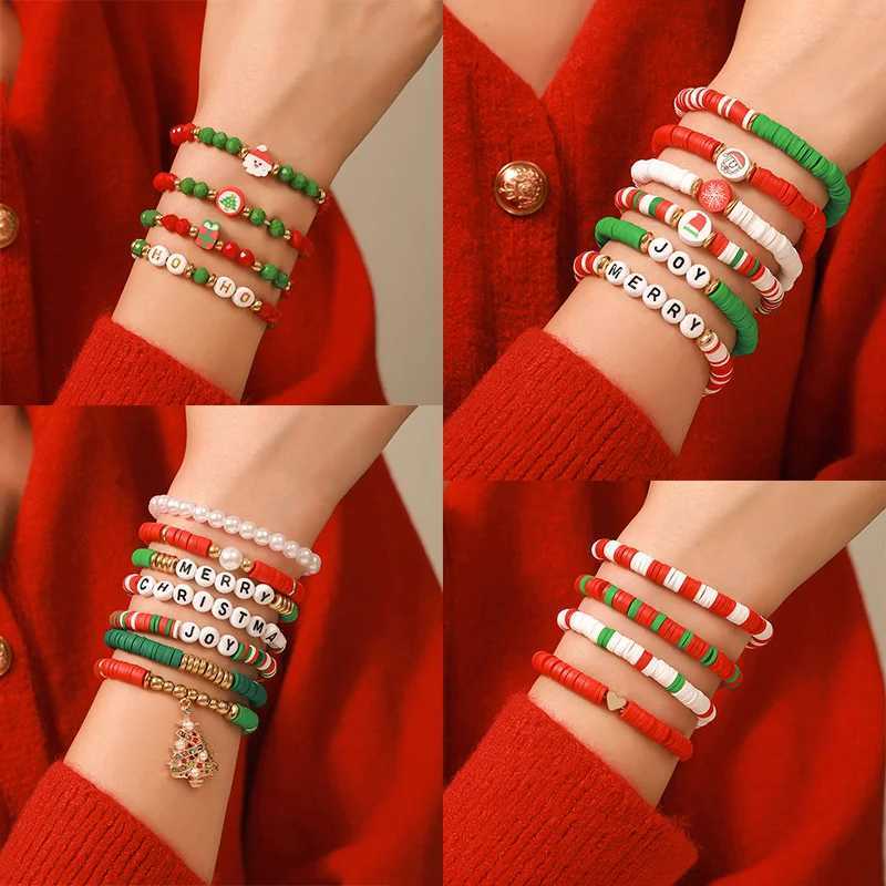 1 set of fashionable Christmas bracelets multi-layer stacked bead elastic bracelet suitable for women and girls version Christmas bracelet W241231