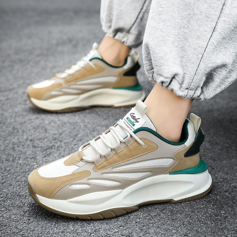 Men Sports Thick Sole Chunky Shoes Fashion Trendy Simple Casual Style Versatile Running Training Retro Triple Black Beige fashion