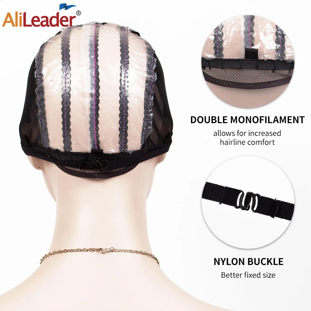 Alileader 5Pcs Black Beige Lace Wig Caps With Gummed Paper Adjustable Straps Swiss Lace Hairnet For Women Easy Weaving Wig Caps 241230