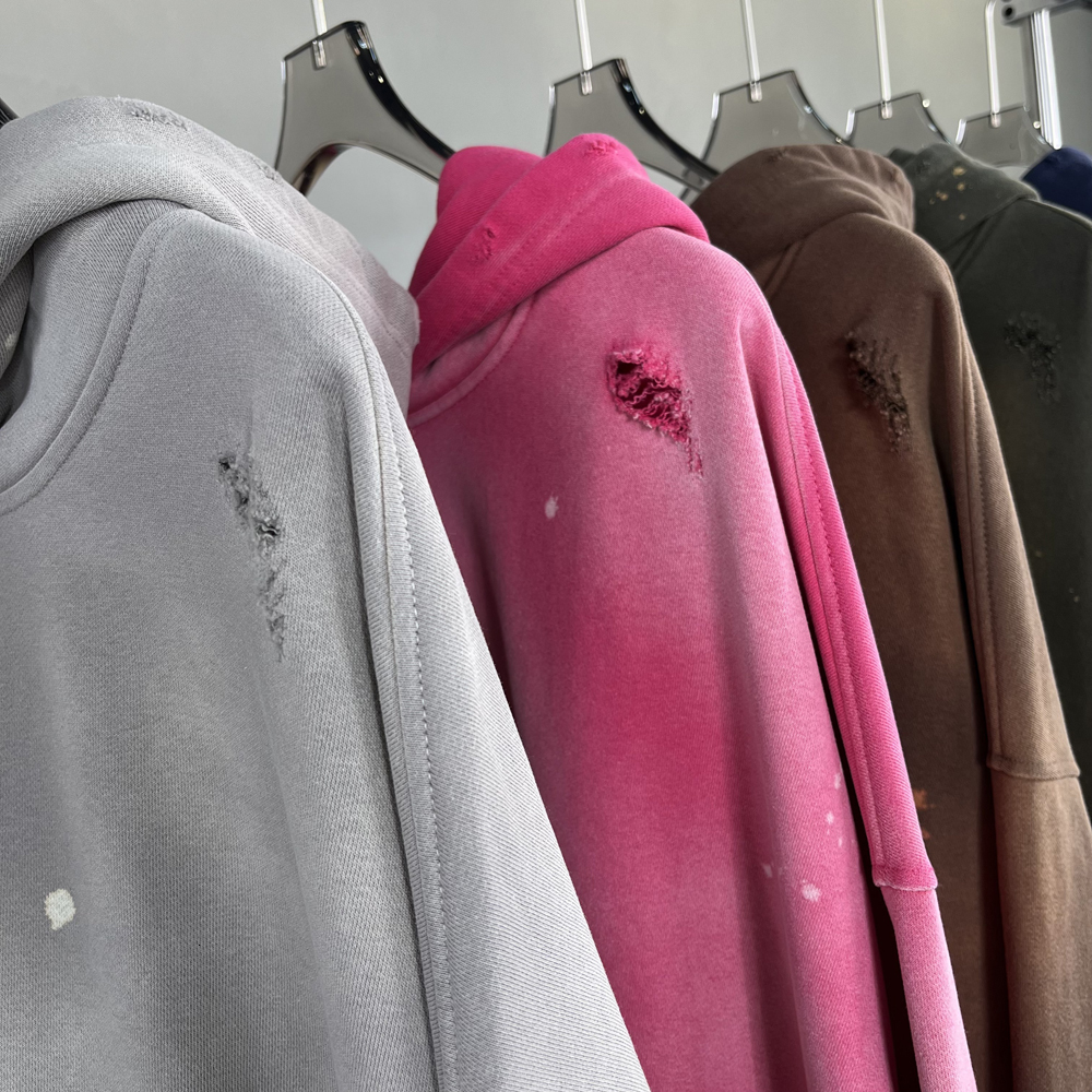 Spray-Stained Ink Holes Worn Men Women Hoodie Couples Hooded