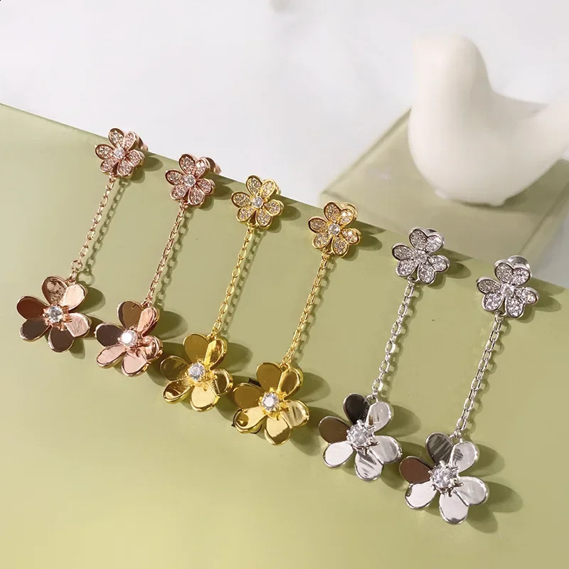 FUQI Trendy Ladies Three Leaf Flower Tassel Long Drop Earrings Sets for Women Wedding Fashion Jewelry Sets with Gift Box 241230