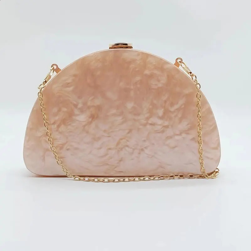 Acrylic Evening Bag Fashion Semicircle Chain Handbag Solid Champagne Clutch Purse Wedding Party Crossbody Wallet 241231