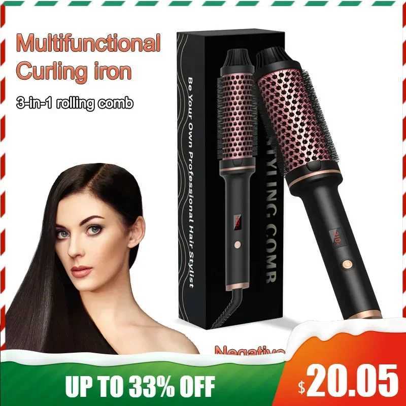 3-in-1 Negative Ion Curler 1.5 inch Multi functional Hair Comb Electric Ceramic Brush Heating Anti Shrinking Curling Styling Tool W241231