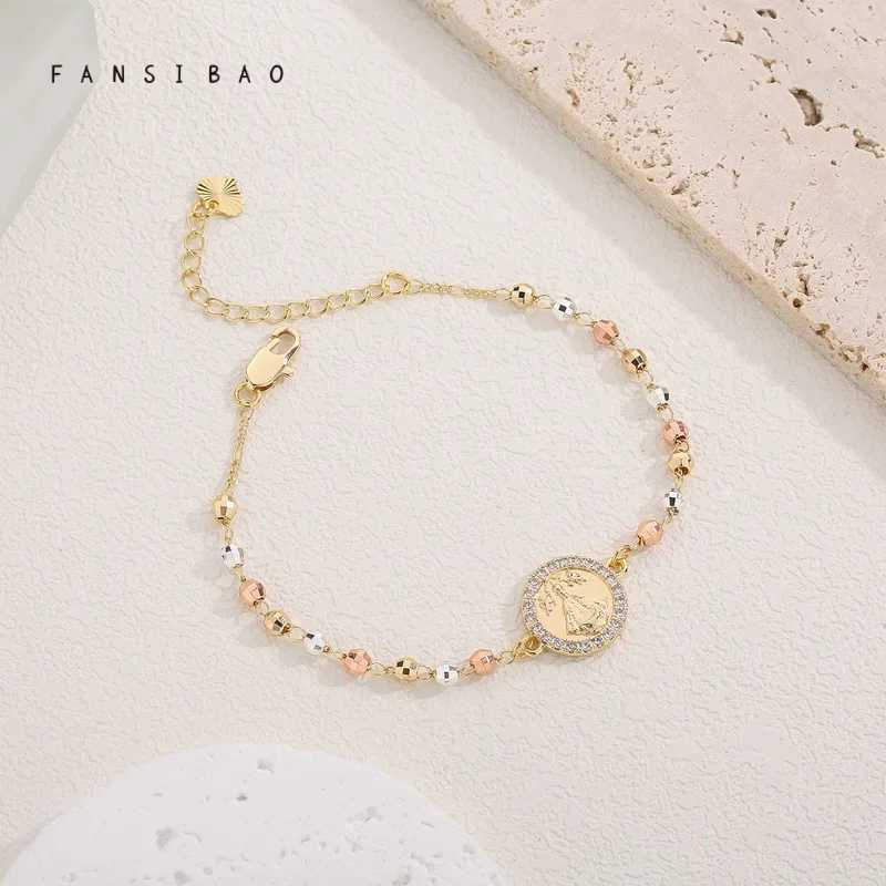 FanSibao Fashion Frontier Maria Statue Tri color Mixed Bead Bracelet Cross Design Womens Exclusive Bracelet W241231