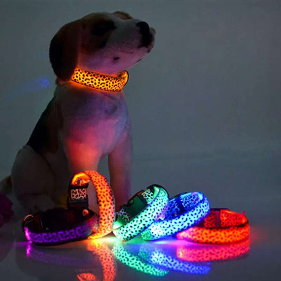 LED Pet Lights Collar, Nylon Adjustable Night Safety Flashing Glow In The Dark Dog Leash, Dogs Hair Fluorescent Collars S