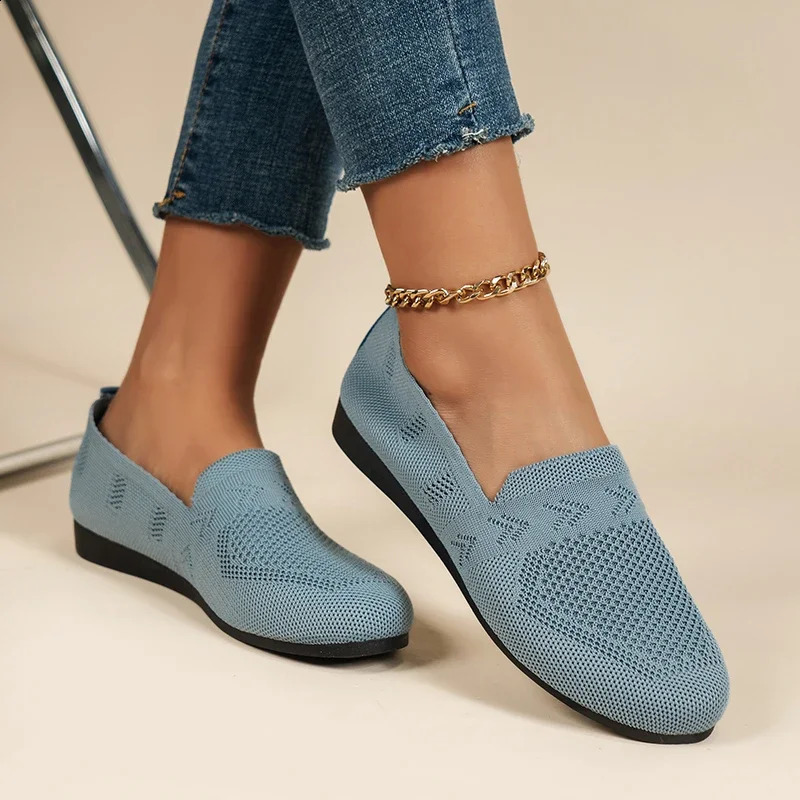 Loafers Square Toe Breathable Slip on Mesh Women Flats Shoes Soft Bottom Knit Ballet Boat 241225