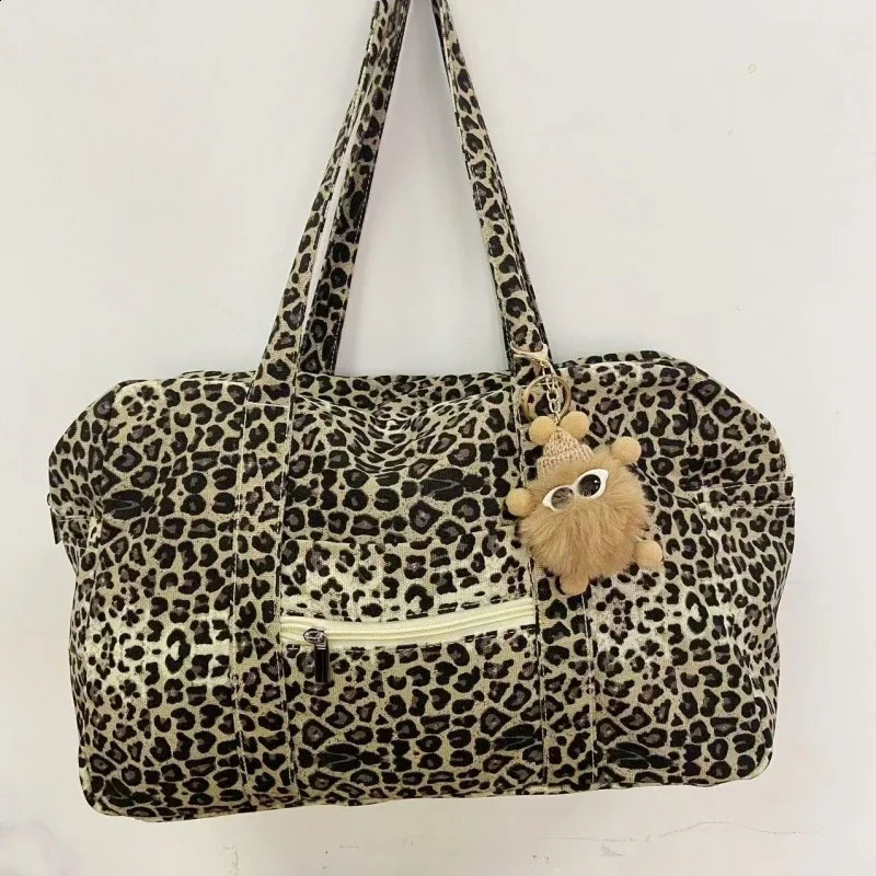 Leopard Print Canvas Tote Bag Womens Fashion Shoulder Handbag Large Capacity Travel Tote Bag Big Bags for Women 241231