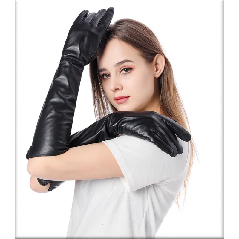 45CM Genuine Leather Long Gloves Genuine Sheepskin Long Gloves Womens Winter Warm velvet Lined Fashion 241230