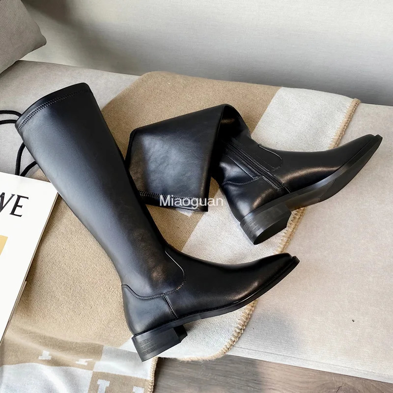 Winter Womens Long Leather Boots Fashion Solid Color Simple Autumn Woman Warm High Boots Large Fashion Leisure Gothic Shoes 241231