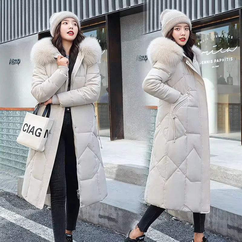 Women Winter Jacket 2024 Midlength Clothes Fashion Slim Fur Collar Thick Cotton Coat Elegant Parka Woman Padded 241220