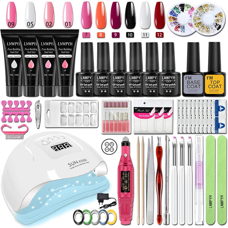 Manicure Set Poly Nail Gel Kit Professional Nail Set With Nail Lamp Acrylic Extension Gel Nail Polish All For Nail Gel Tools Kit 241230