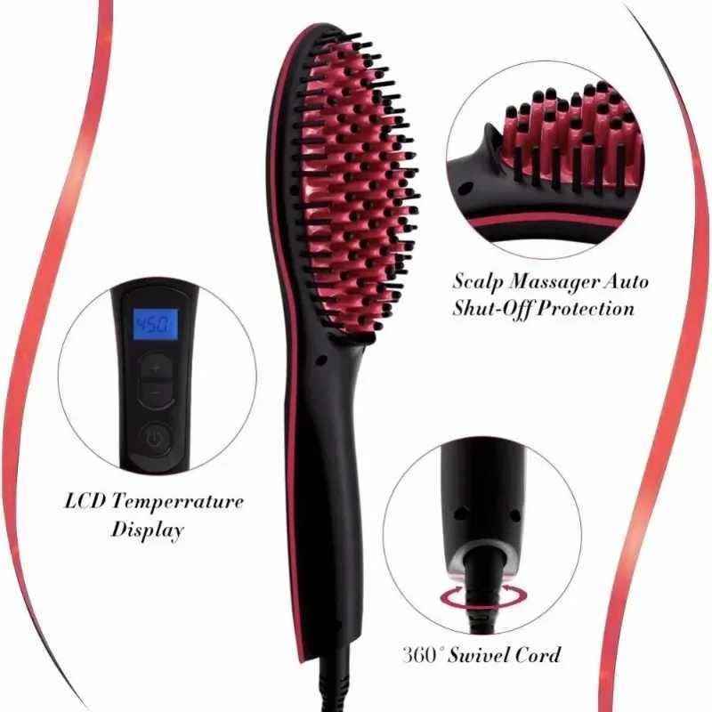 Electric straightening brush hot comb adjustable temperature straightener professional female hair heating comb W241231