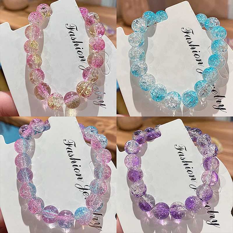 Womens cracked quartz crystal bead round glass bead elastic bracelet womens charm Wr jewelry W241231