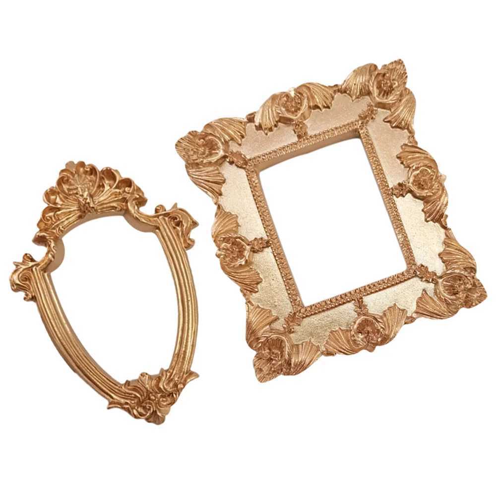 Frames Photo photo frame display resin mini Baroque gold wall desktop oval bracket retro nail decoration hanger CL241231 H260306
