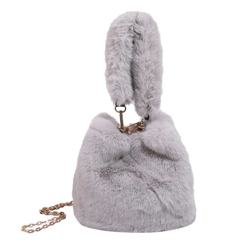 High end autumn winter plush bag women fashionable hand-held bucket bag versatile crossbody chain plush bag 241215